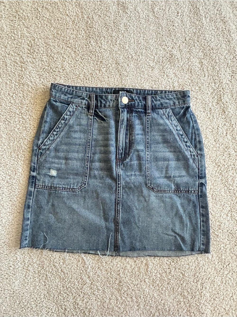 Kut from the Kloth Washed Denim Mini Skirt in Blue